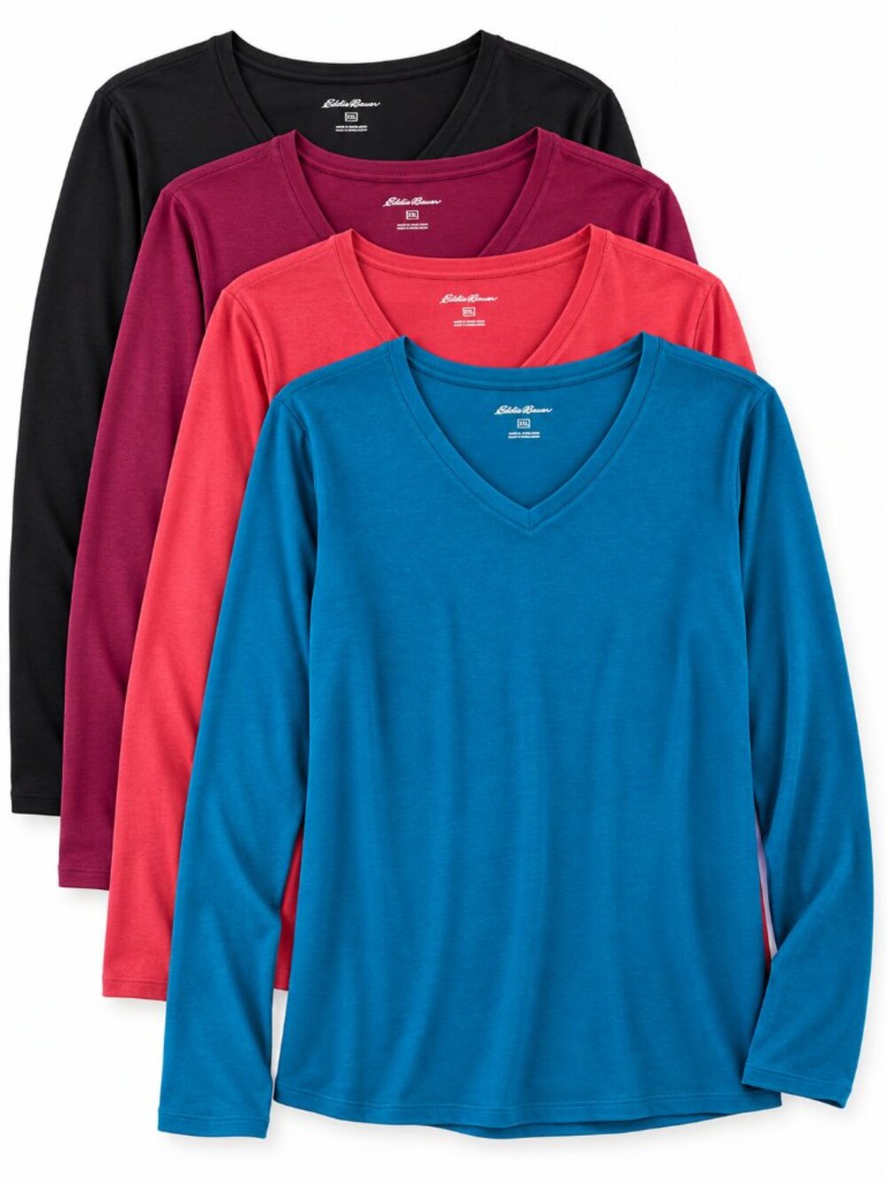 Eddie Bauer Womens XXL Long Sleeve V Neck Shirts 4 Pack Bundle NWT Casual